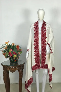 White Summer Cape with Red Thread Embroidery