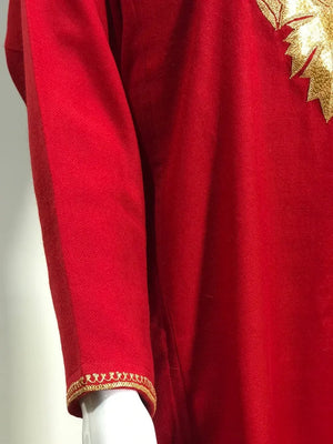 Red Pure Wool Phiran with Tilla Hand Embroidery
