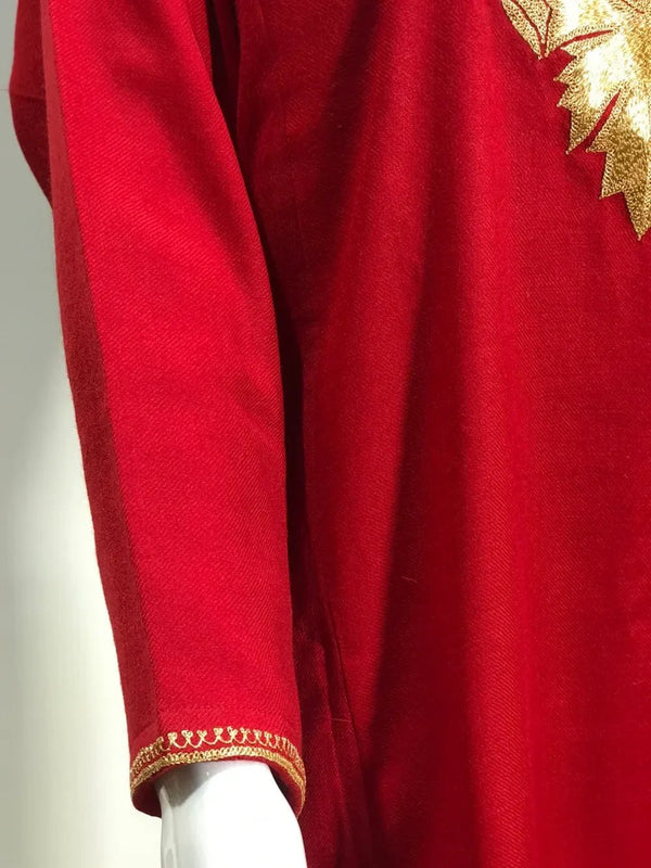 Red Pure Wool Phiran with Tilla Hand Embroidery
