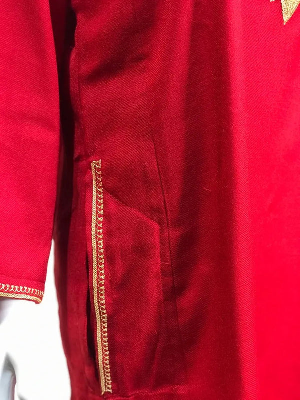 Red Pure Wool Phiran with Tilla Hand Embroidery