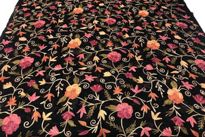 Black DIY Fabric with Floral Aari Jaal Embroidery