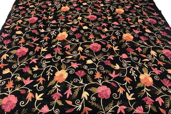 Black DIY Fabric with Floral Aari Jaal Embroidery