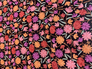 Dense Floral Embroidered DIY Black Velvet Fabric