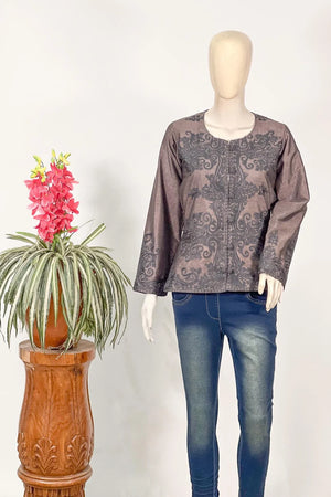 Brown Silk Aari Belted Jacket