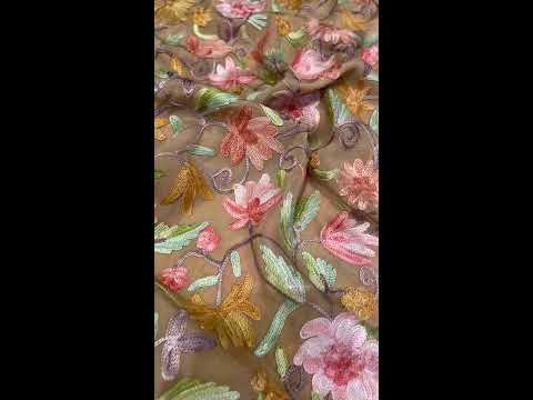 Beige Running Fabric with Floral Aari Jaal Embroidery