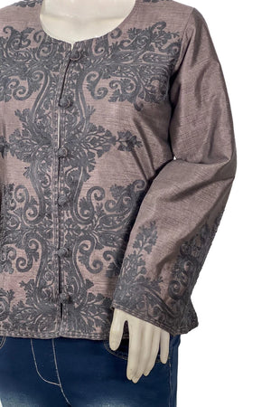Brown Silk Aari Belted Jacket