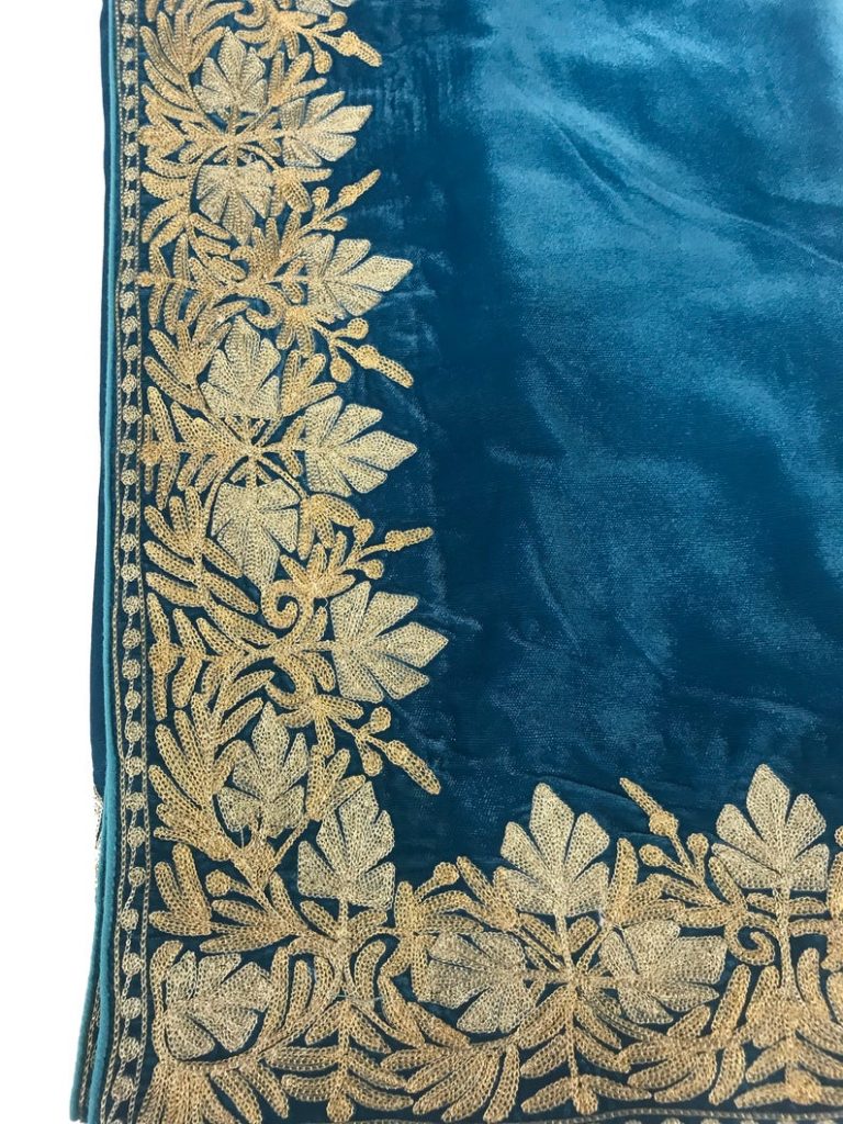 Turquois Velvet Cape Shawl with Tilla Embroidery: Teen Chinar Design ...