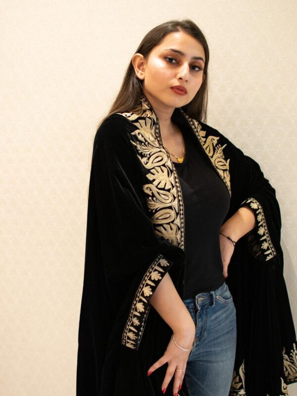 Gloss Velvet Ombre Cape with Aari Jaal and Tilla Border | Angad Creations