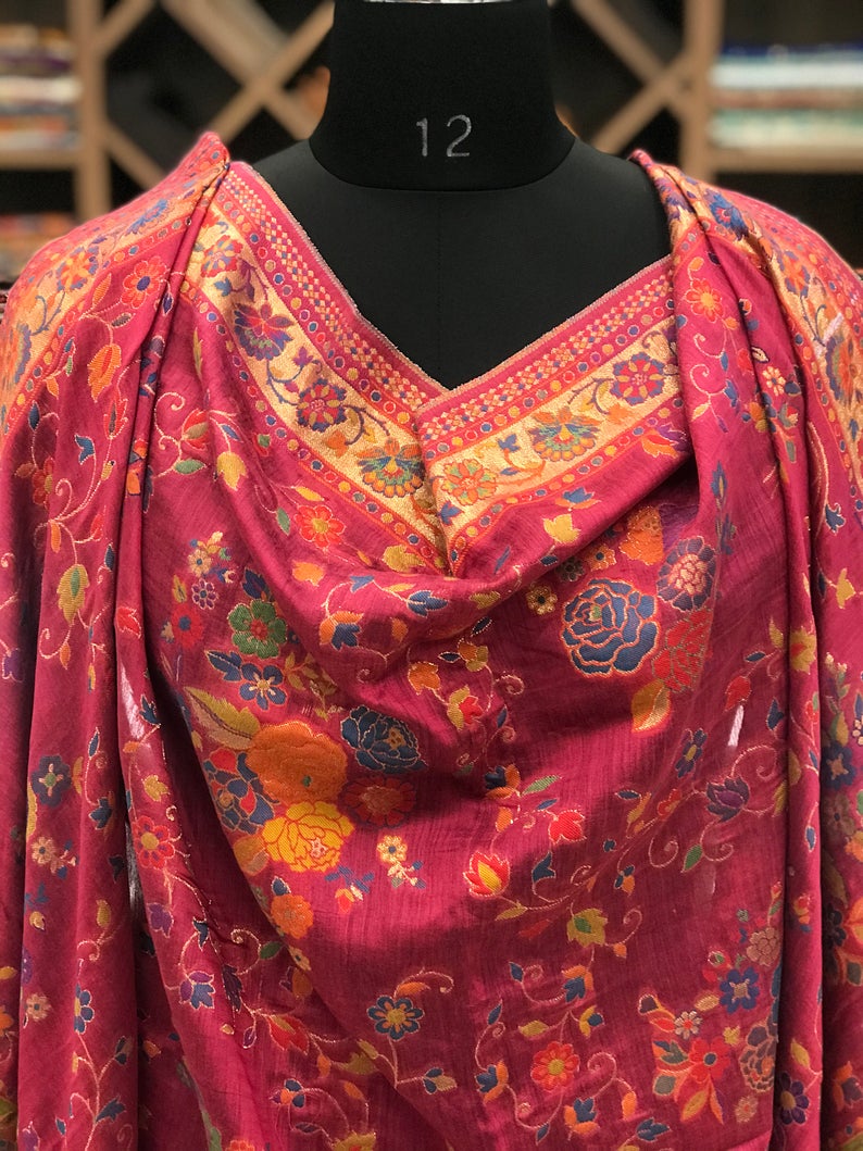 Modal Silk Bottle Magenta Kani Weave Dupatta | Angad Creations