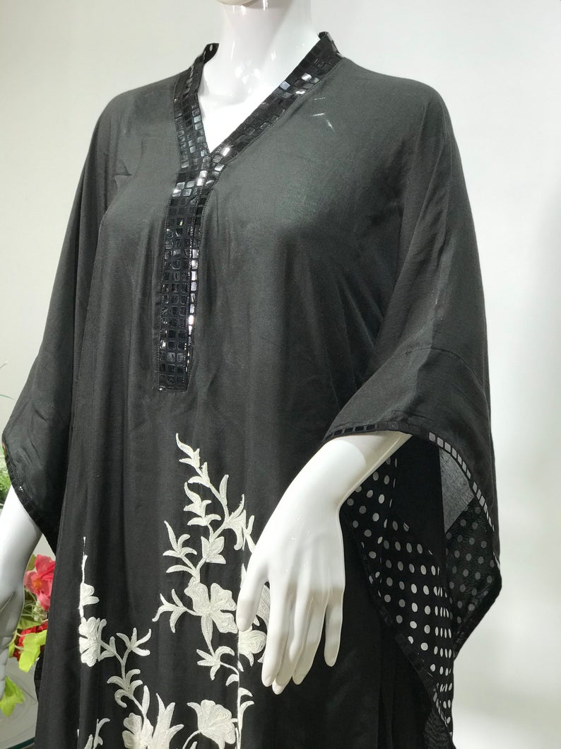 Black Kashmiri Kaftan, Women Kaftans, Embroidered Kaftans | Angad Creations