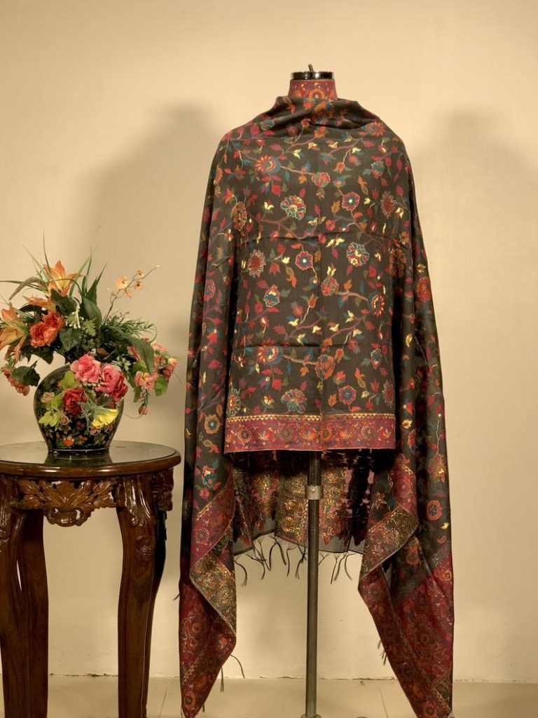 Ash Grey Silk Kani Weave Dupatta | Angad Creations