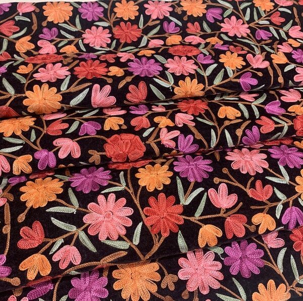 Dense Floral Embroidered DIY Black Velvet Fabric | Angad Creations