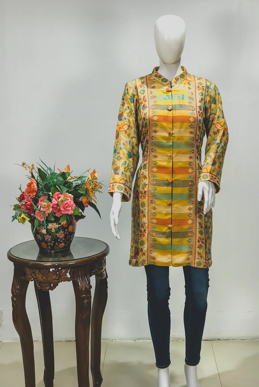 Yellow Kani Weave Mid Length Jacket | Angad Creations