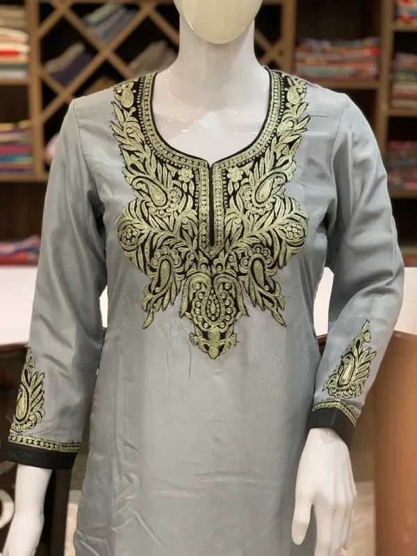 Diamond Pattern Zari & Aari Fusion Embroidery Kashmir top Women Suit, Designer Indian Salwar Kameez, Indian Ethnic Wear, Kashmiri Salwar Suit